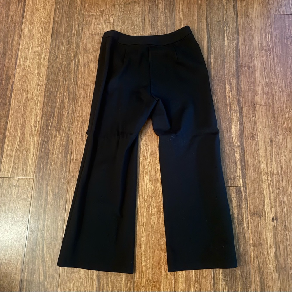 Y2K Vintage Flare Trousers High Rise Button Patch Pocket Black Ponte Dress Pants - Picture 4 of 9
